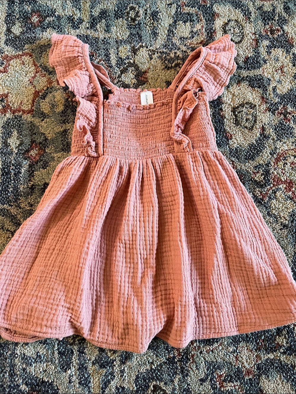 Girls Pink Ruffled Cotton Gauze Dress